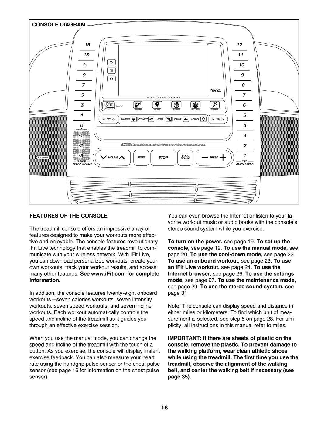 Healthrider HRTL20510.1 manual Console Diagram, Features of the Console 