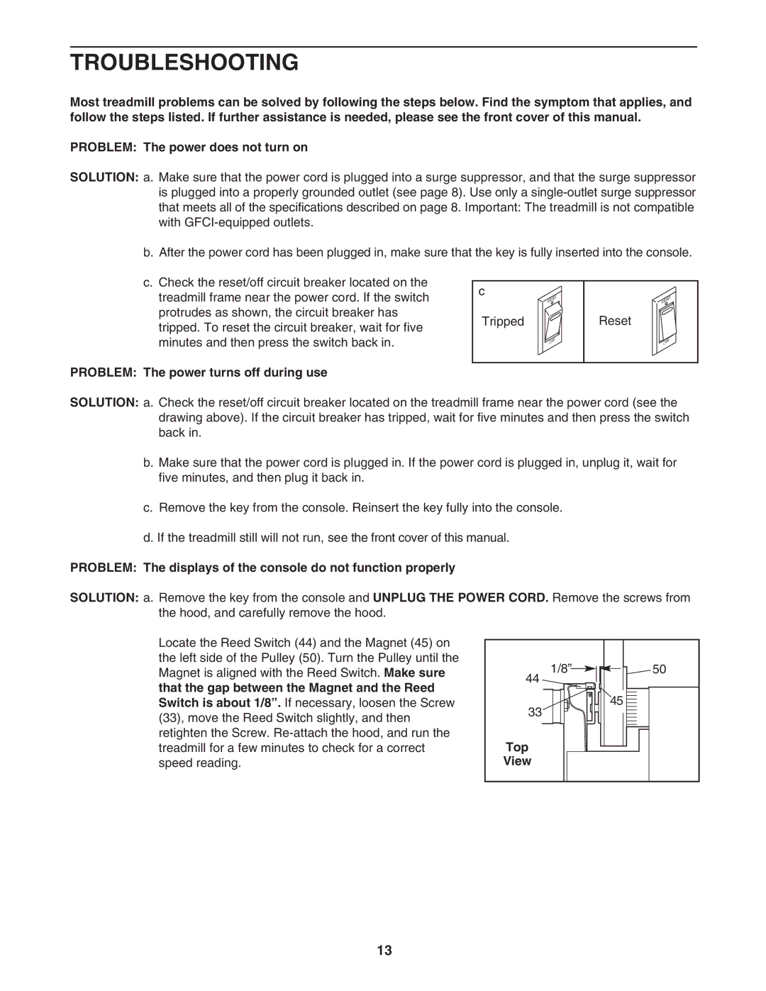 Healthrider HRTL34305.0 manual Troubleshooting, Problem The power turns off during use, Top View 