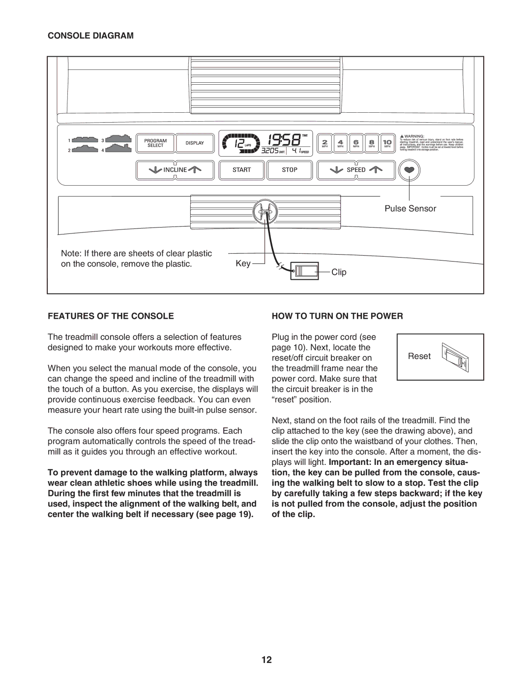 Healthrider HRTL34306.0 manual Console Diagram, Features of the Console, HOW to Turn on the Power 