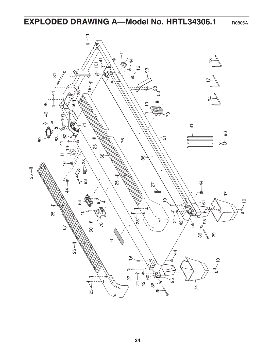 Healthrider manual Exploded Drawing A-Model No. HRTL34306.1 R0806A 