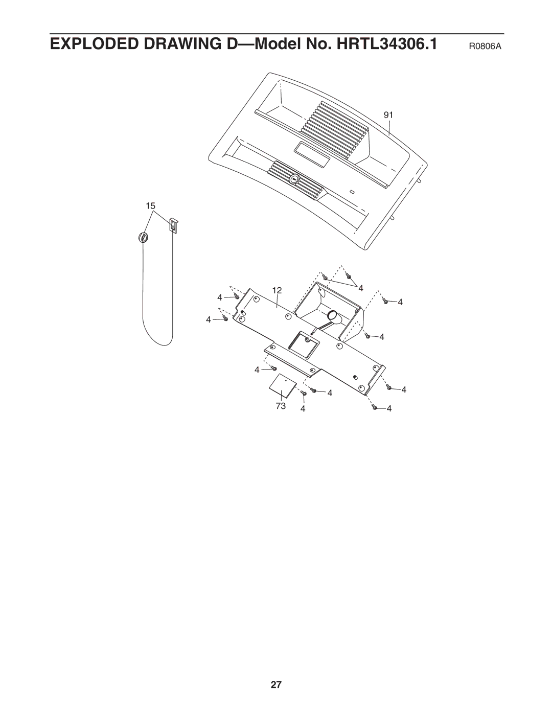 Healthrider manual Exploded Drawing D-Model No. HRTL34306.1 R0806A 