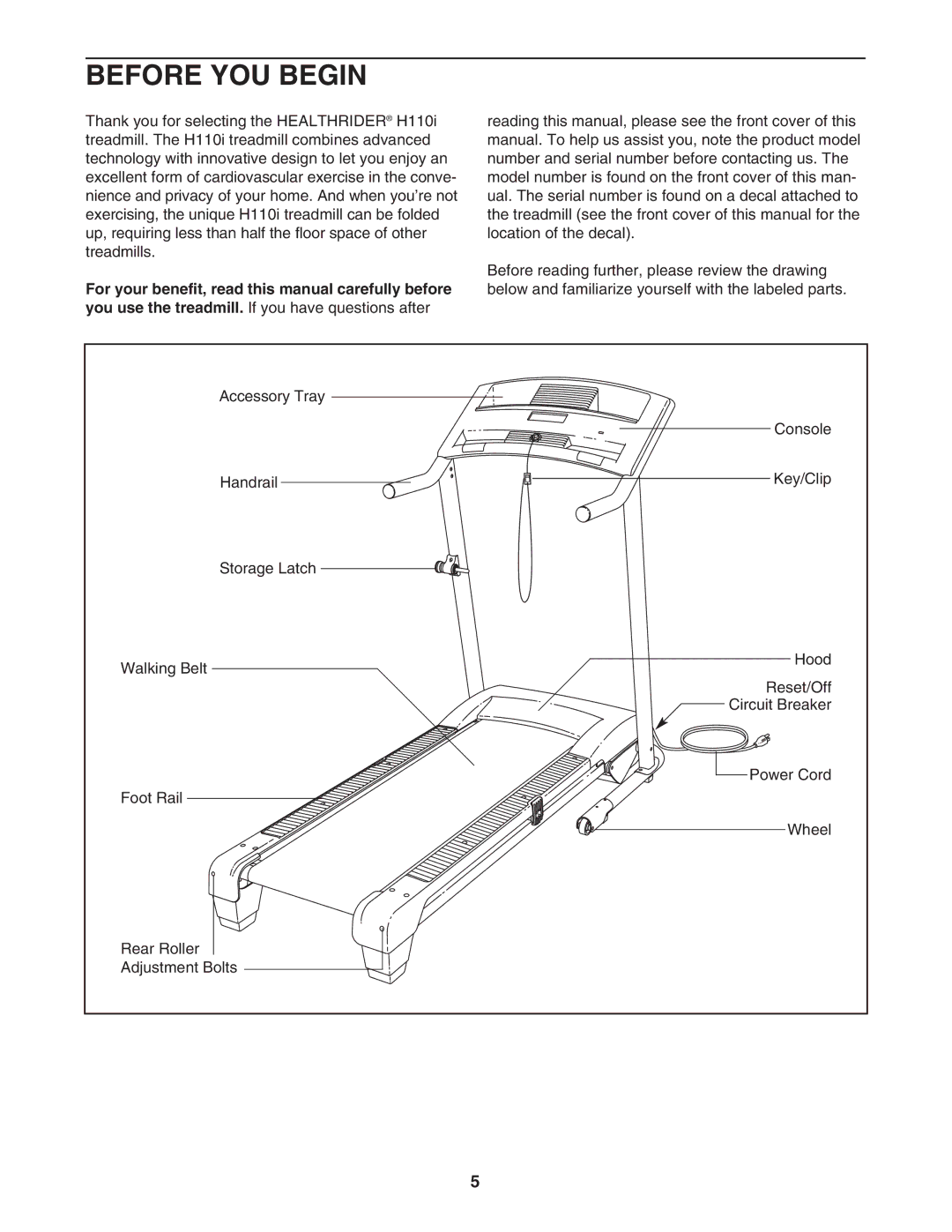 Healthrider HRTL34306.1 manual Before YOU Begin 