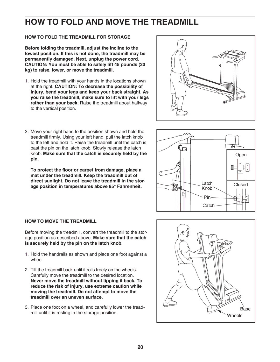 Healthrider HRTL39305.0 manual HOW to Fold and Move the Treadmill, HOW to Fold the Treadmill for Storage 