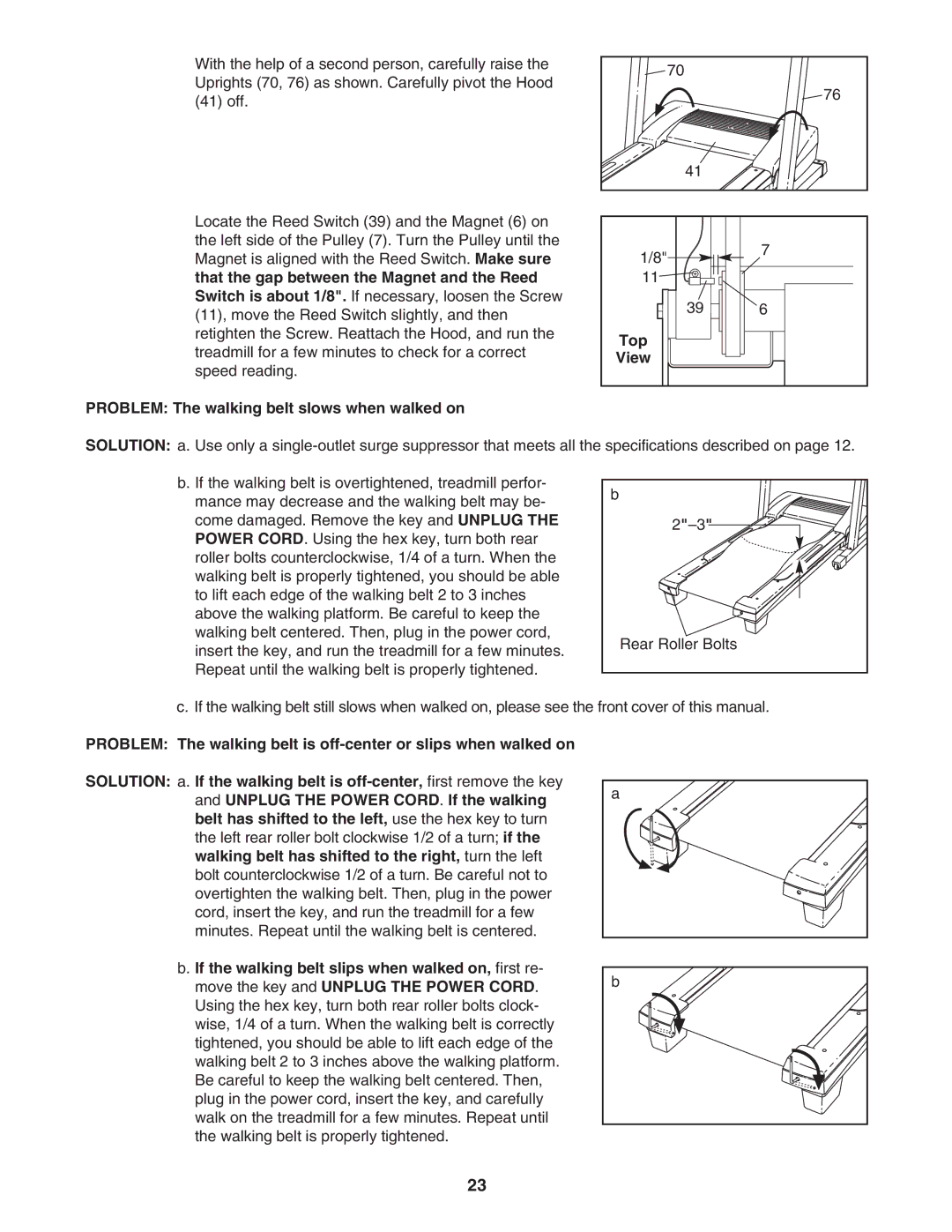 Healthrider HRTL61706.0 manual Problem The walking belt slows when walked on Top View 