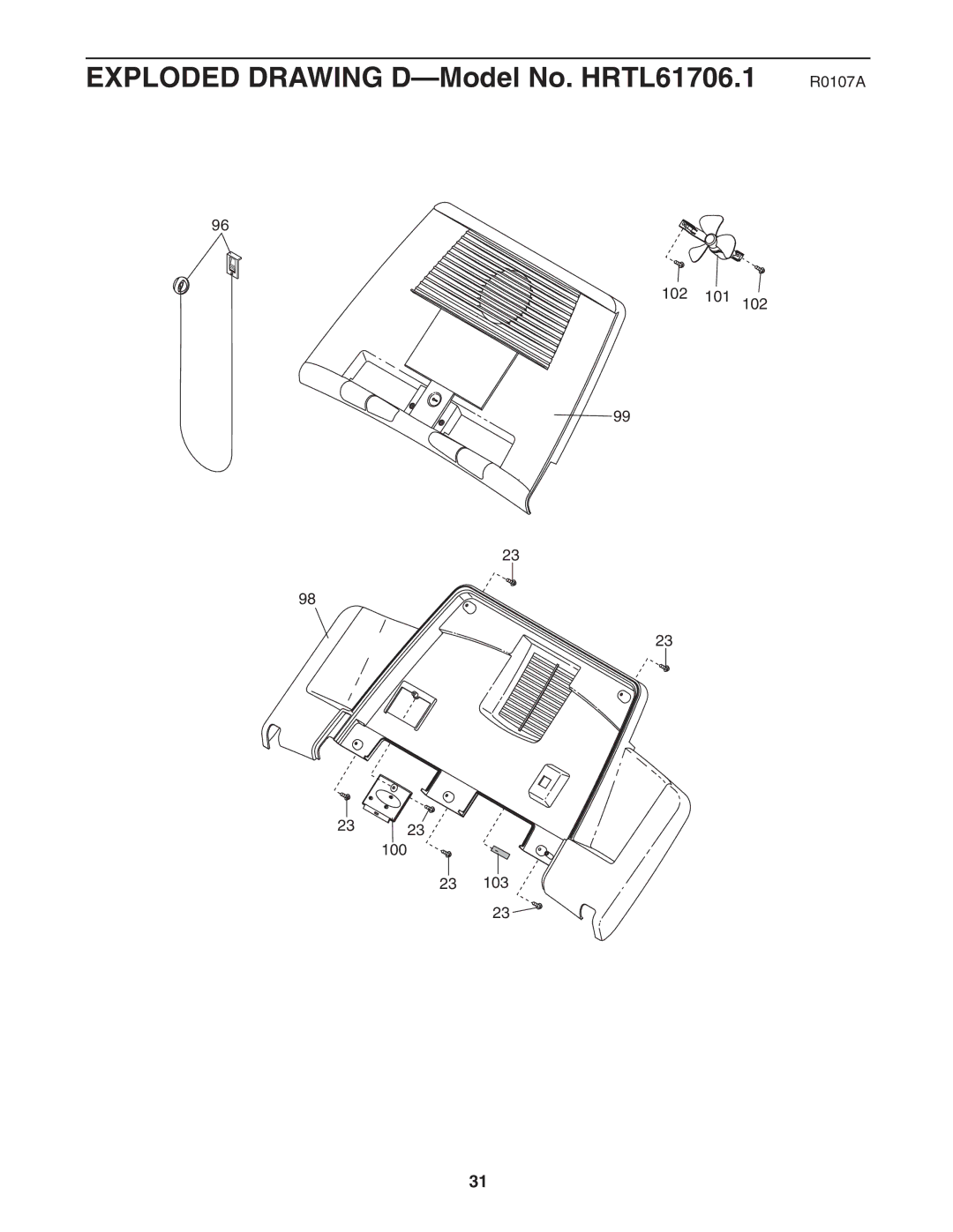 Healthrider manual Exploded Drawing D-Model No. HRTL61706.1 R0107A 