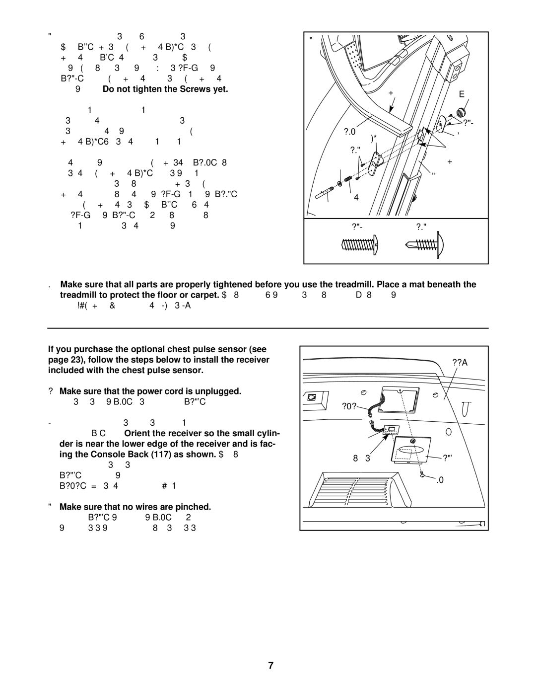 Healthrider HRTL71830 manual As shown. Do not tighten the Screws yet, Make sure that the power cord is unplugged 