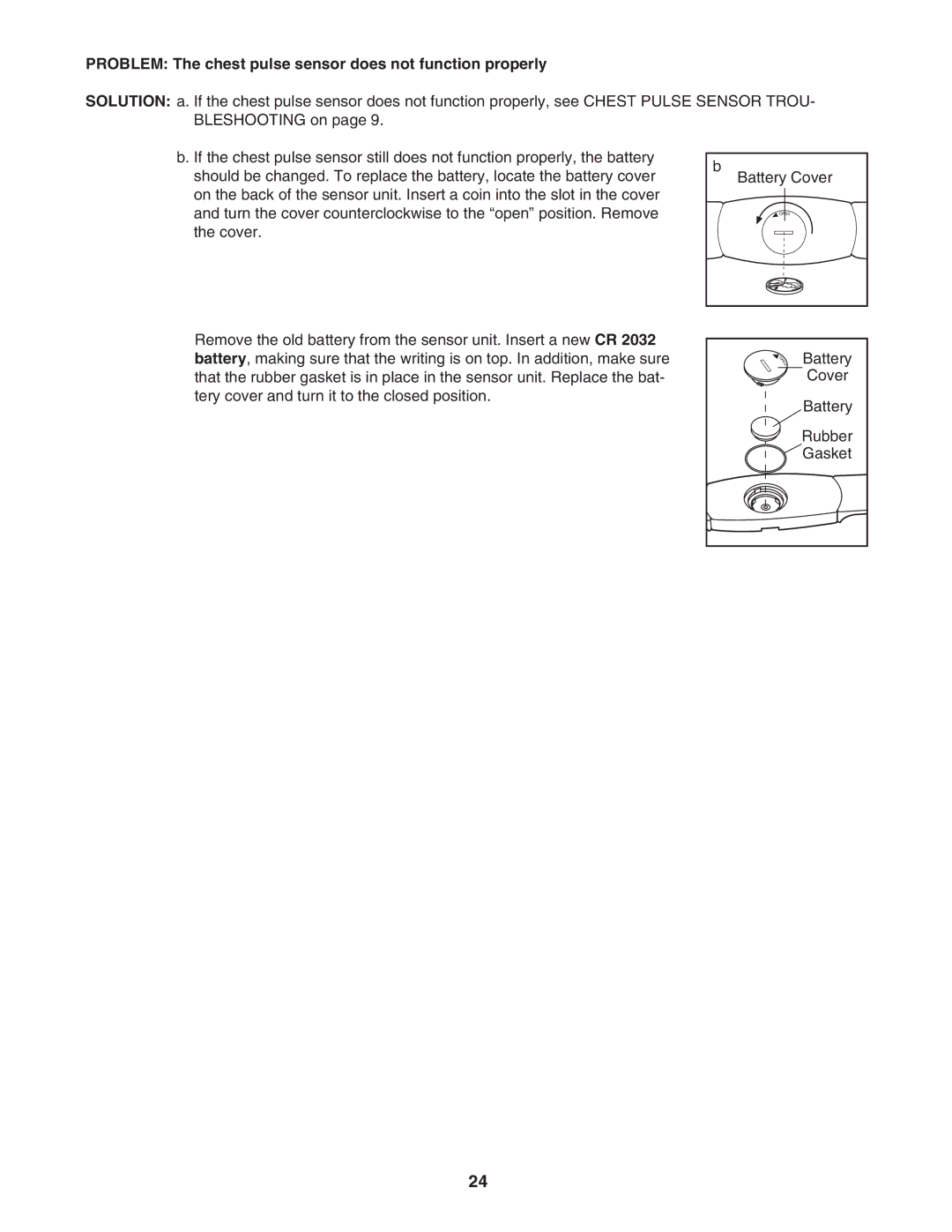 Healthrider HRTL77105 manual Problem The chest pulse sensor does not function properly 