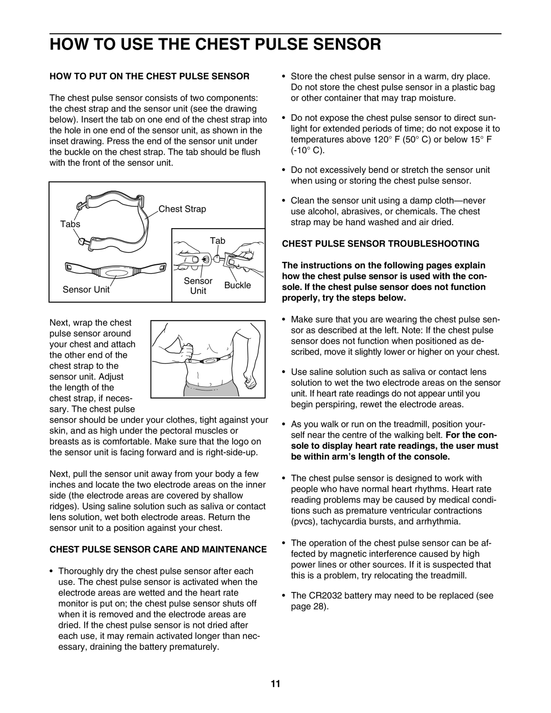 Healthrider HRTL89406.0 manual HOW to USE the Chest Pulse Sensor, HOW to PUT on the Chest Pulse Sensor 