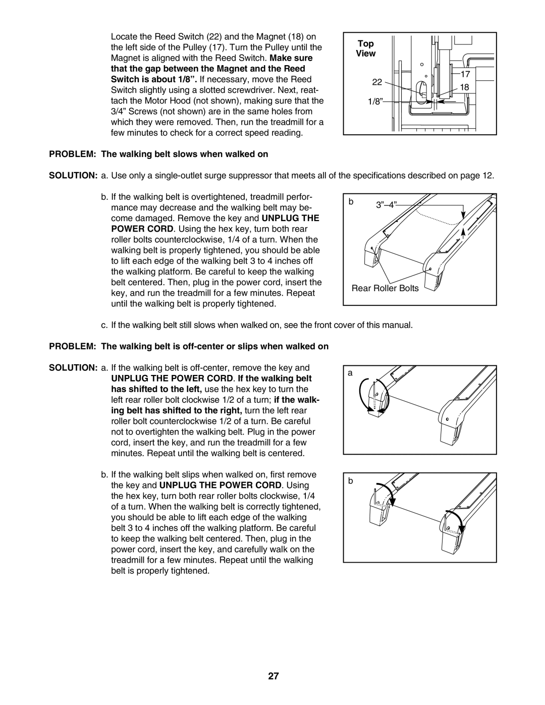 Healthrider HRTL89406.0 manual Top View Problem The walking belt slows when walked on 