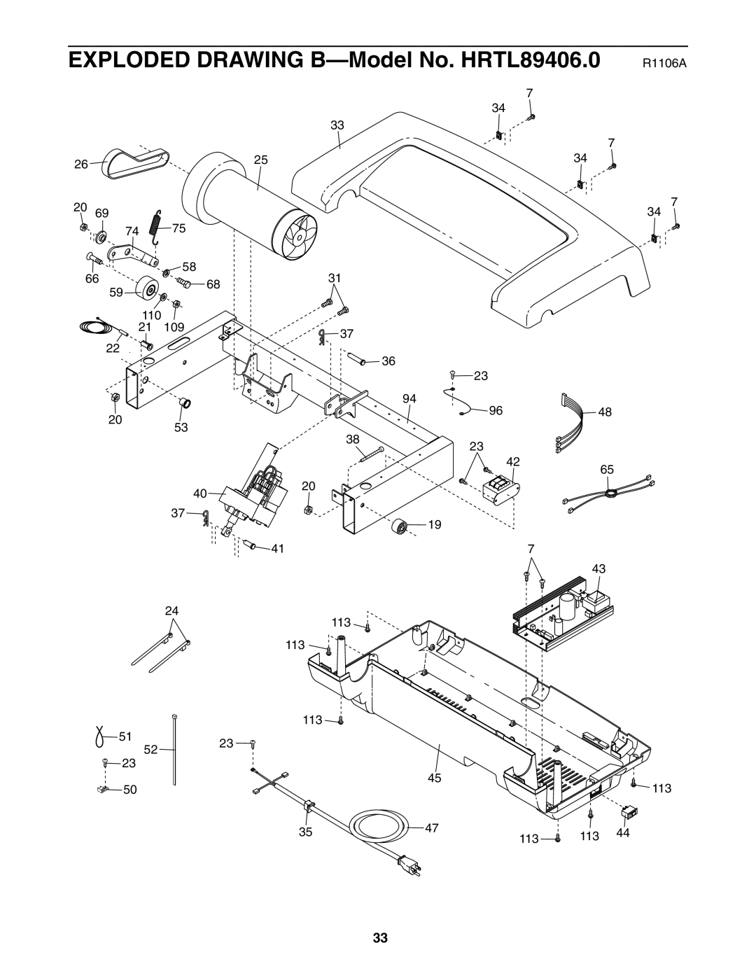 Healthrider manual Exploded Drawing B-Model No. HRTL89406.0 R1106A 