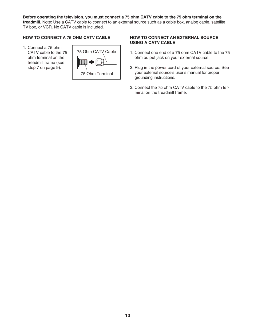 Healthrider HRTL89406.2 manual HOW to Connect a 75 OHM Catv Cable, HOW to Connect AN External Source Using a Catv Cable 