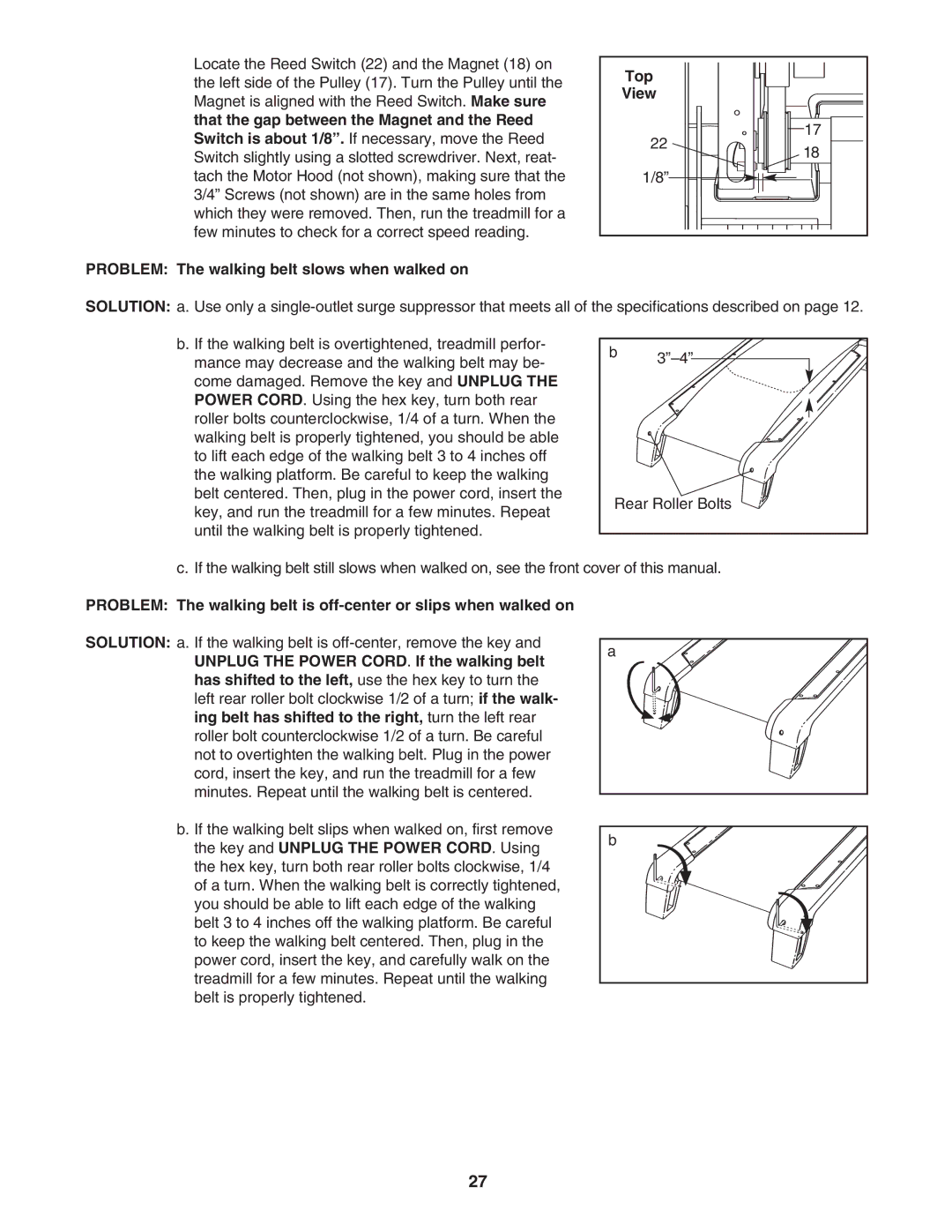 Healthrider HRTL89406.2 manual Top View Problem The walking belt slows when walked on 