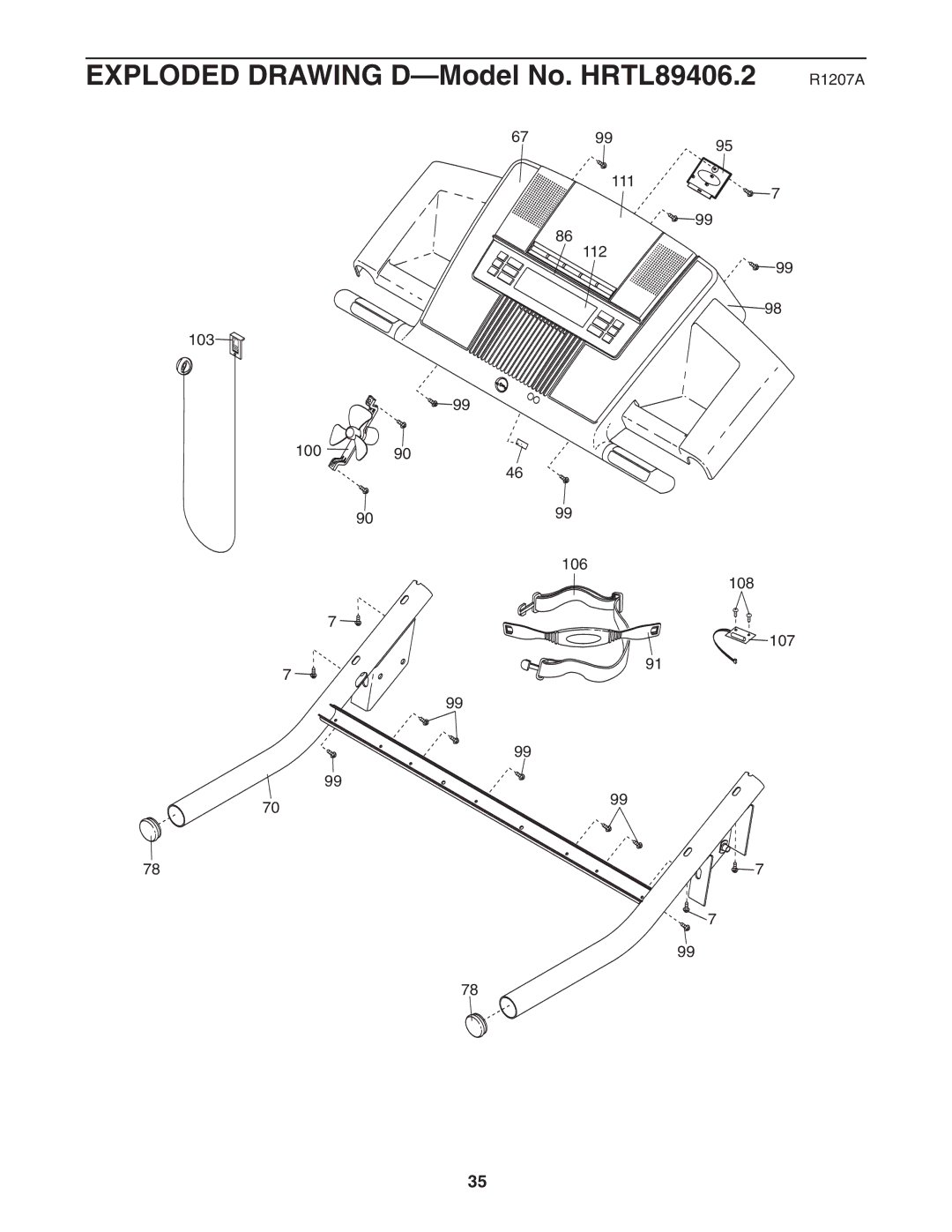 Healthrider manual Exploded Drawing D-Model No. HRTL89406.2 R1207A 