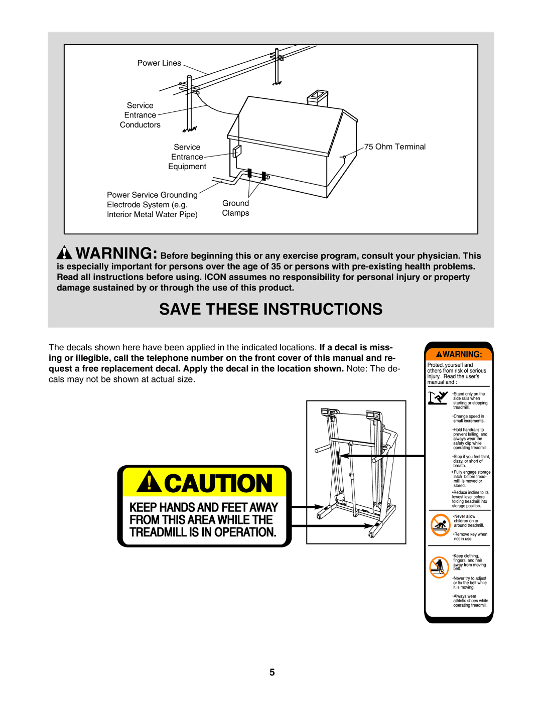 Healthrider HRTL89406.2 manual Power Lines Service 