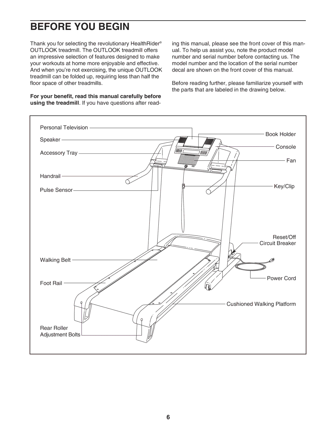 Healthrider HRTL89406.2 manual Before YOU Begin 