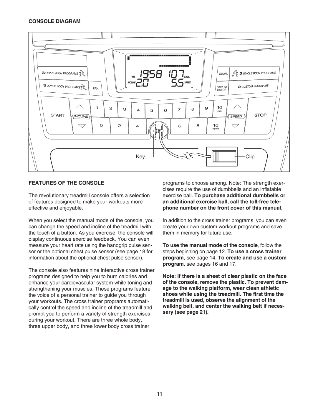 Healthrider HRTL91706.0 manual Console Diagram, Features of the Console 