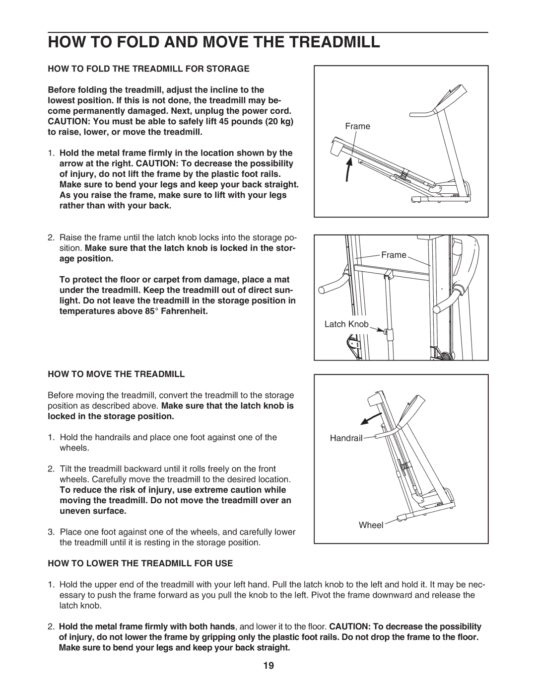 Healthrider HRTL91706.0 manual HOW to Fold and Move the Treadmill, HOW to Fold the Treadmill for Storage 