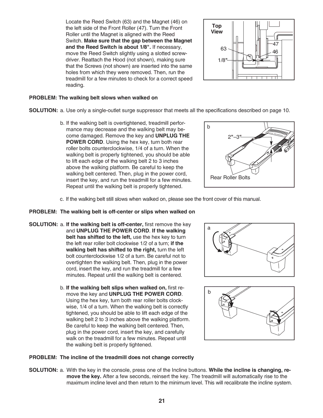 Healthrider HRTL91706.0 manual Problem The walking belt slows when walked on Top View 