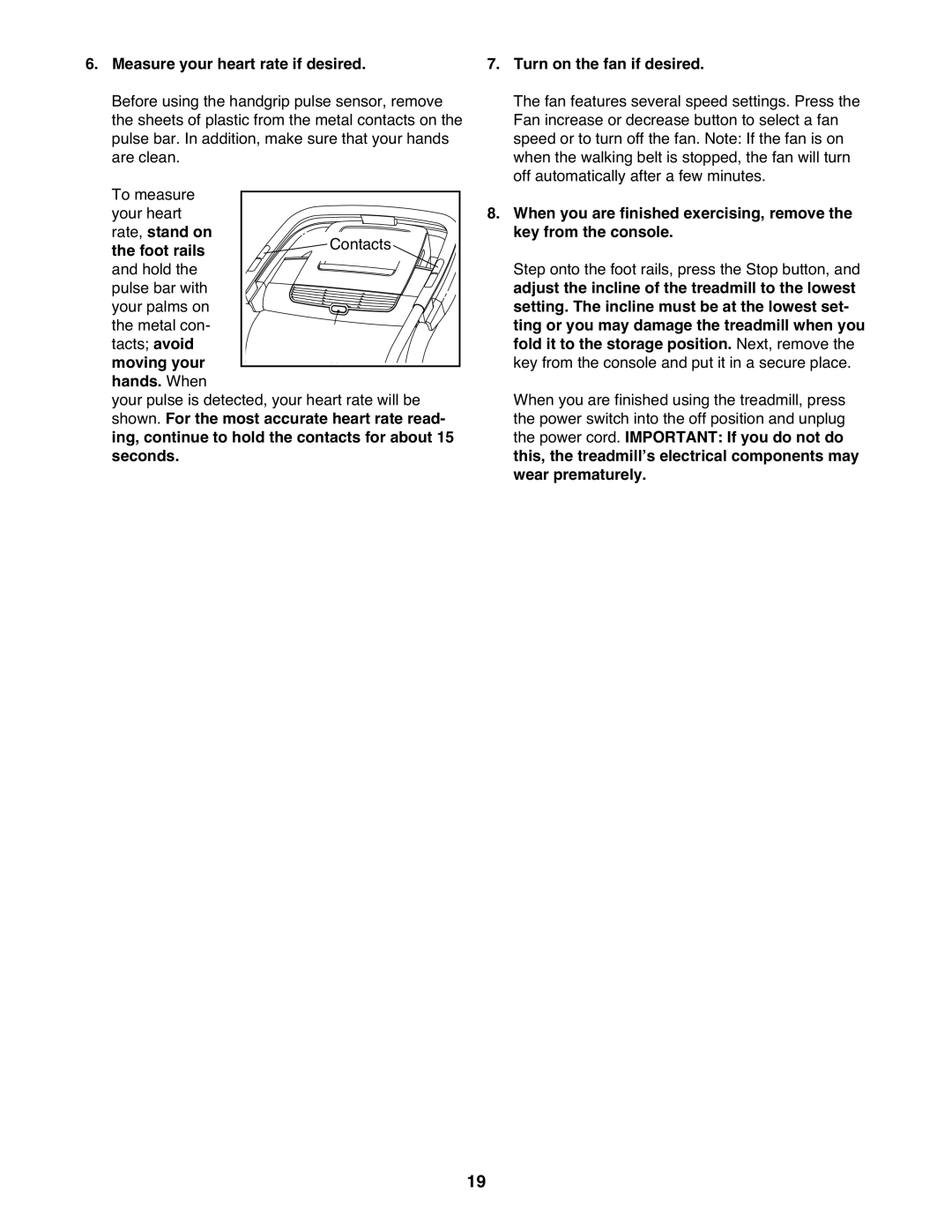 Healthrider HRTL99510.0 manual Measure your heart rate if desired, Rate, stand onContacts the foot rails 