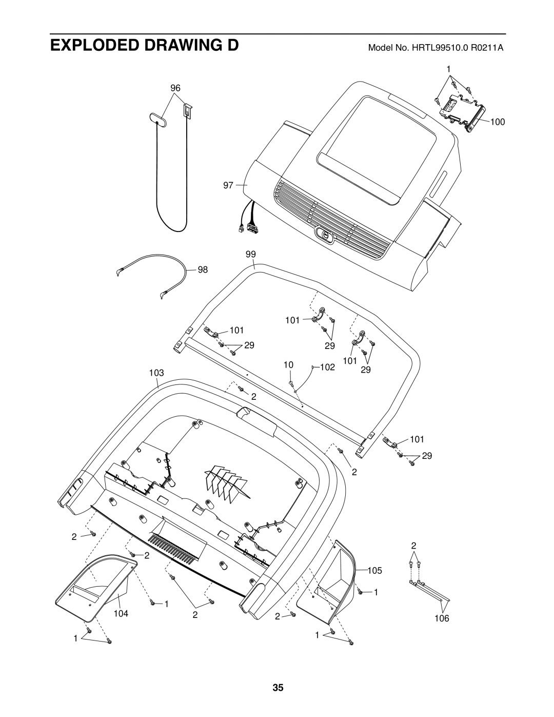 Healthrider HRTL99510.0 manual Exploded Drawing D 