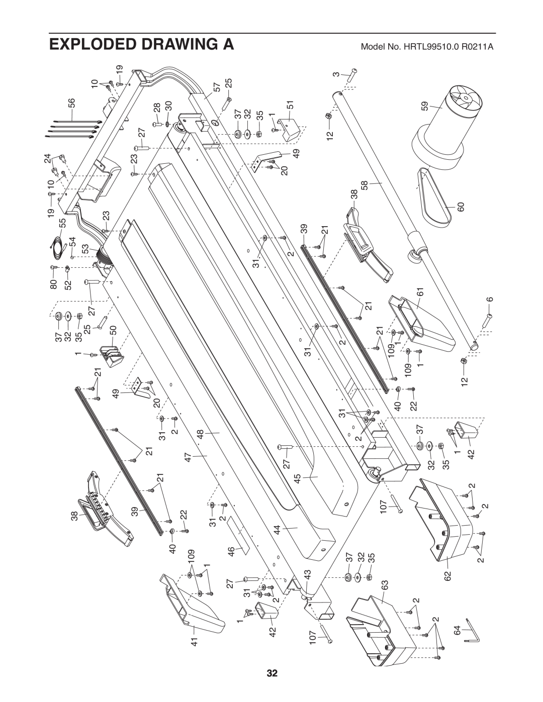 Healthrider manual Exploded Drawing A, Model No. HRTL99510.0 R0211A 