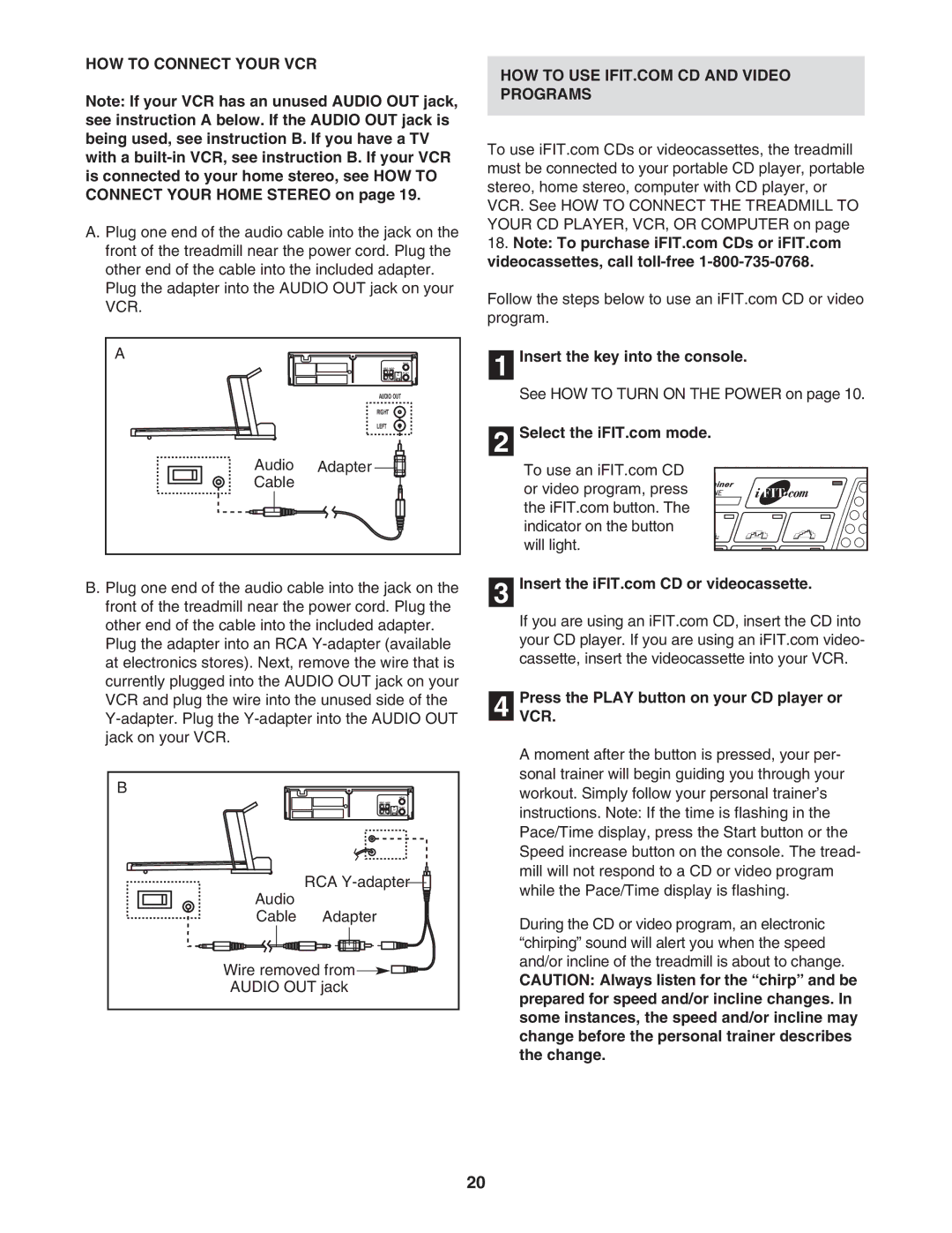 Healthrider HTL13940 manual HOW to Connect Your VCR, Audio Adapter Cable, PressVCR. the Play button on your CD player or 