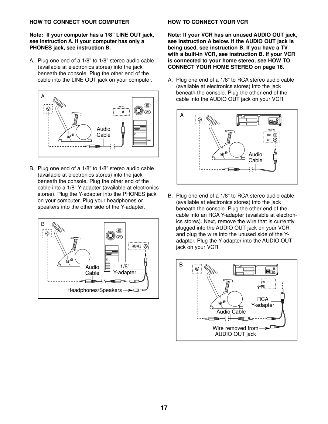 Healthrider R850x manual HOW to Connect Your Computer, Phones jack, see instruction B, HOW to Connect Your VCR, Rca 