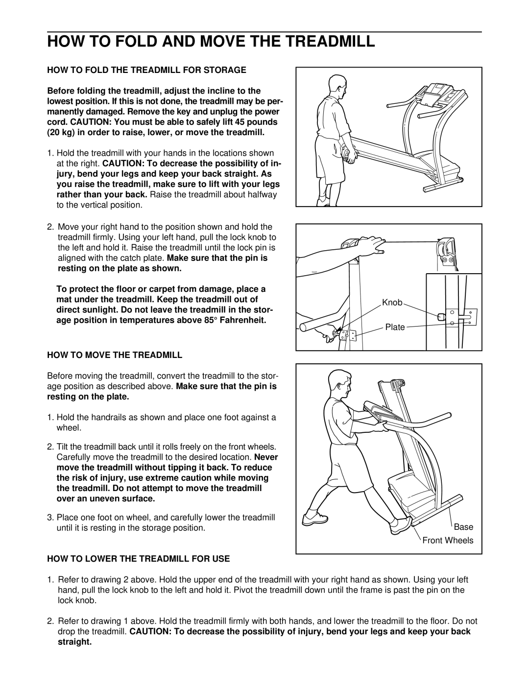 Healthrider T90 manual HOW to Fold and Move the Treadmill, HOW to Fold the Treadmill for Storage, HOW to Move the Treadmill 