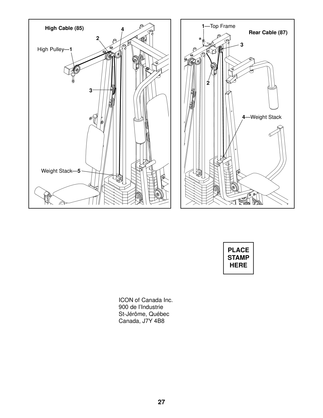 Healthrider WESY8630C3 manual High Cable, Top Frame 