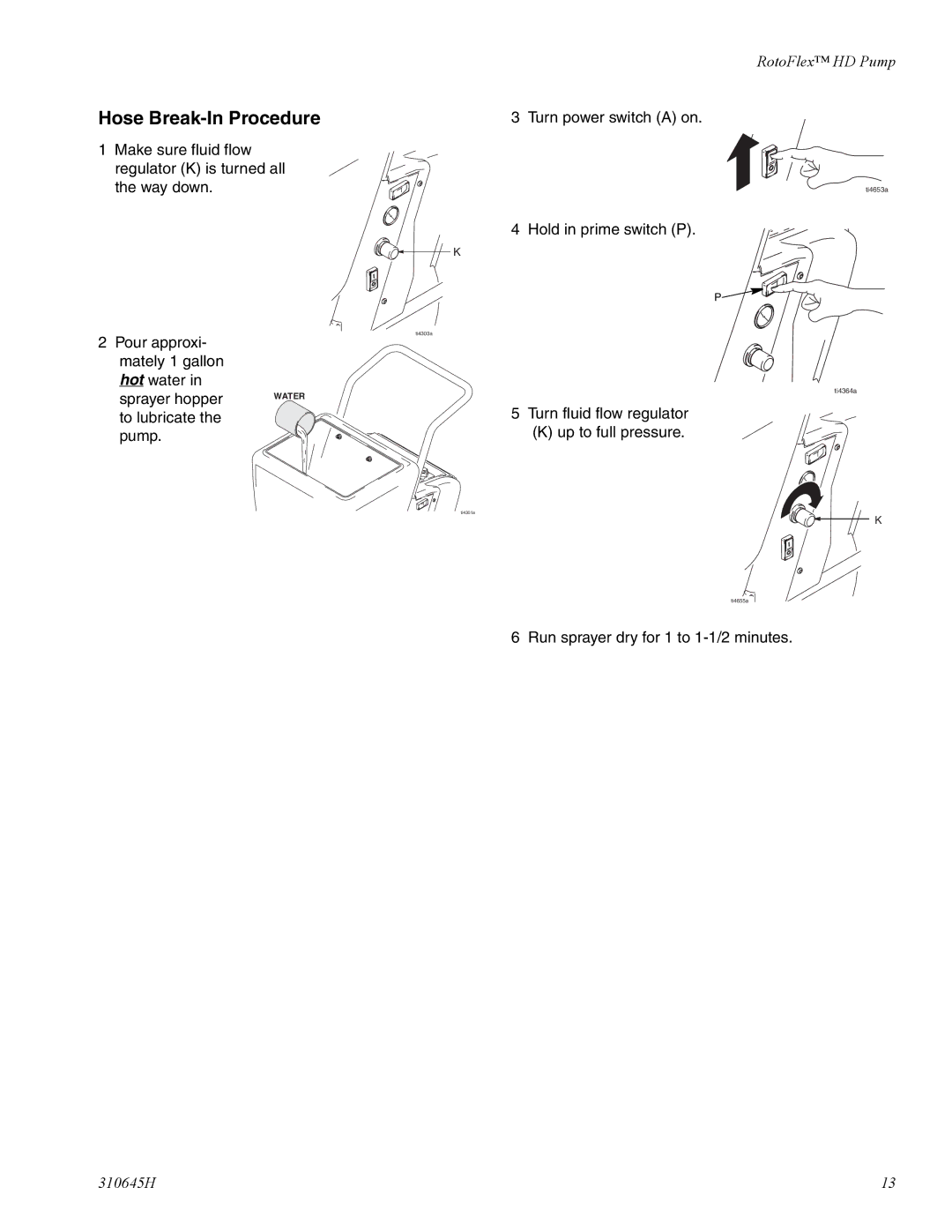 Healthyway 310645H manual Hose Break-In Procedure, Turn power switch a on 