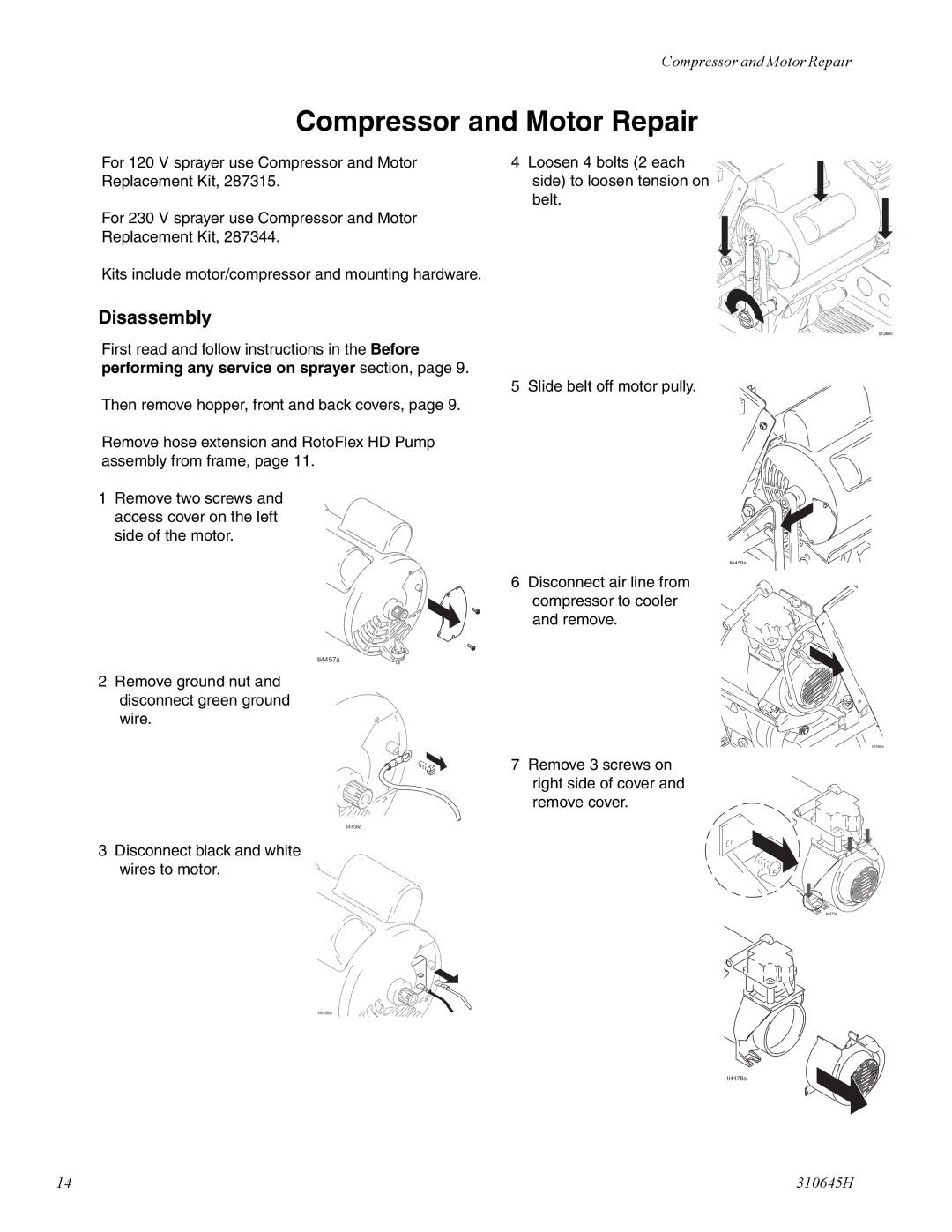 Healthyway 310645H manual Compressor and Motor Repair, Disassembly 