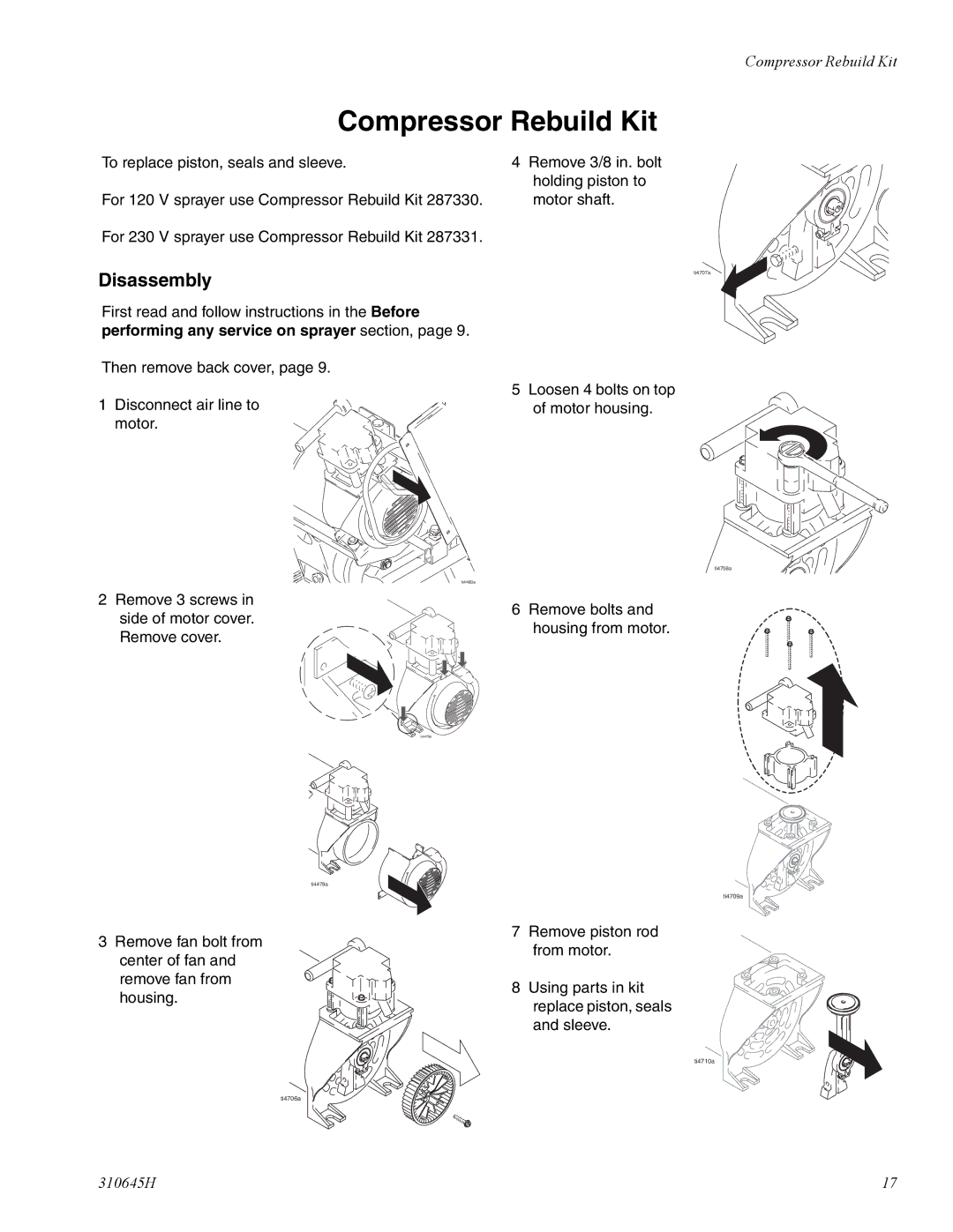 Healthyway 310645H manual Compressor Rebuild Kit, Disassembly 
