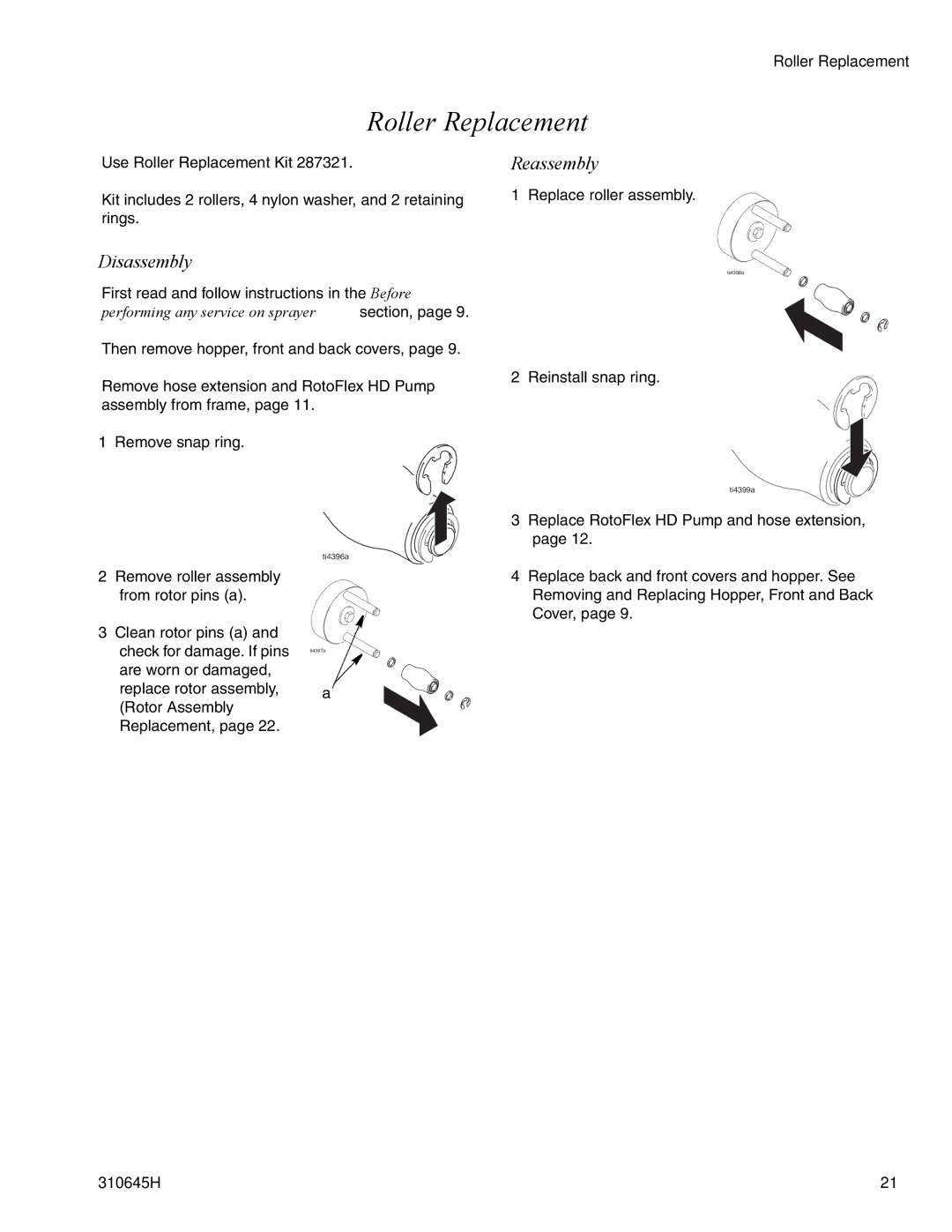 Healthyway 310645H manual Roller Replacement, Reassembly 