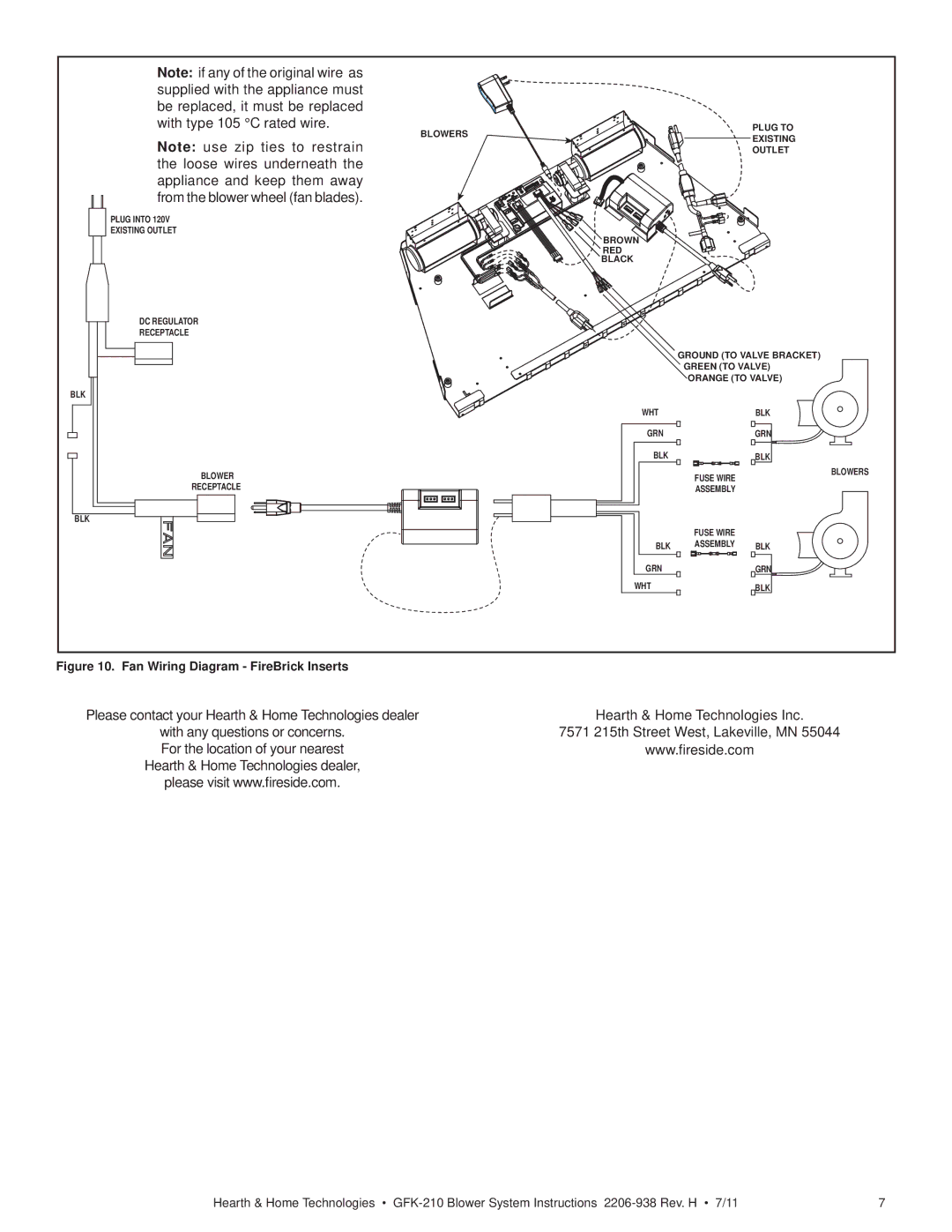 Heart & Home Collectables GFK-210 manual Fan Wiring Diagram FireBrick Inserts 