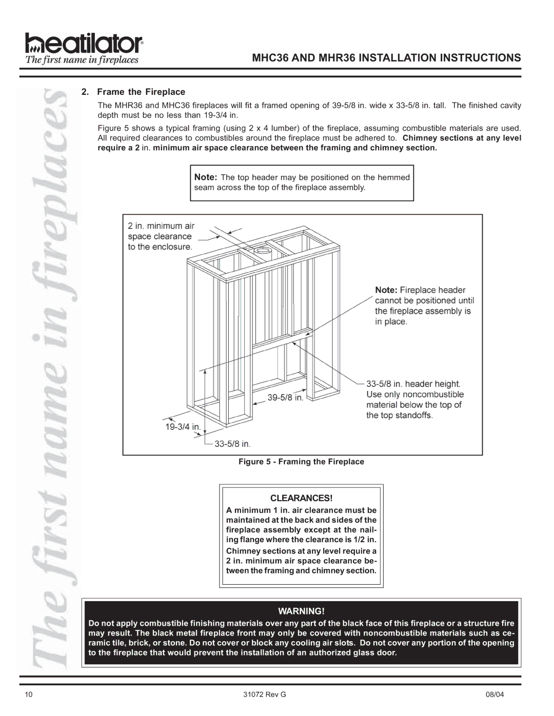 Heart & Home Collectables MHC36, MHR36 manual Frame the Fireplace, Framing the Fireplace 