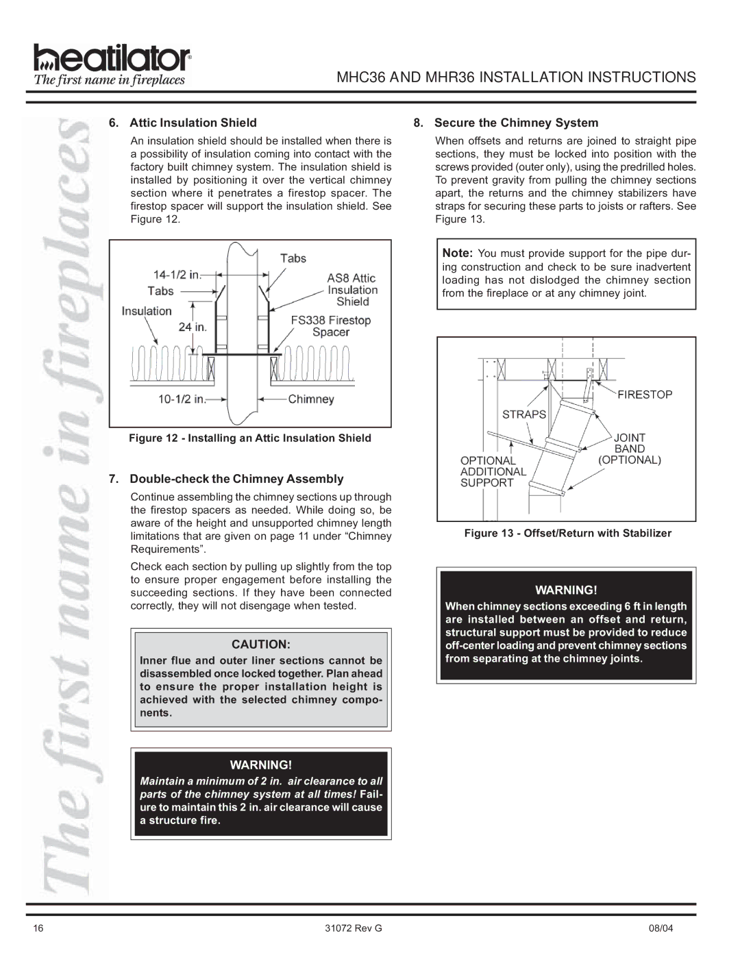 Heart & Home Collectables MHC36 Attic Insulation Shield, Double-check the Chimney Assembly, Secure the Chimney System 