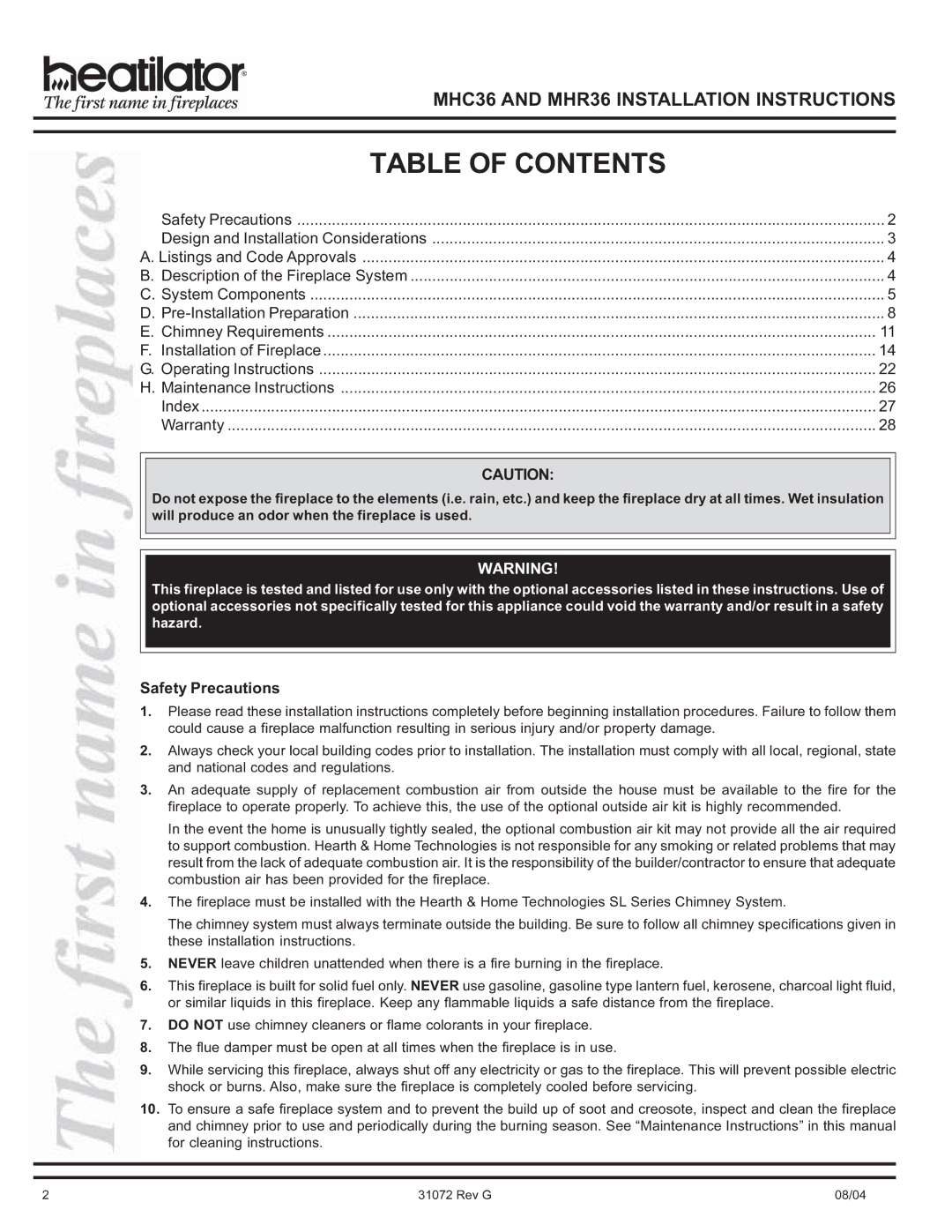 Heart & Home Collectables MHC36, MHR36 manual Table of Contents 