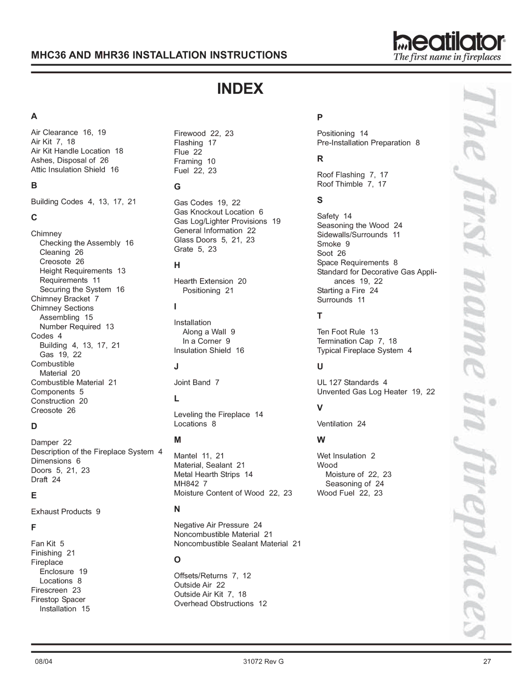 Heart & Home Collectables MHR36, MHC36 manual Index 