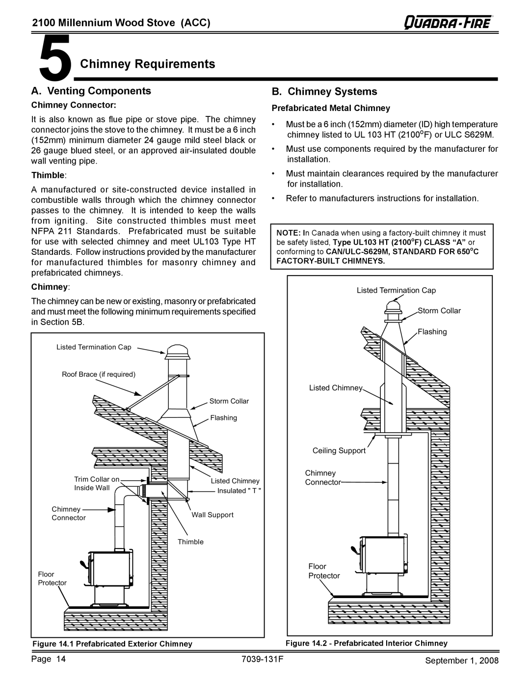 Hearth and Home Technologies 21M-ACC Chimney Requirements, Venting Components Chimney Systems, Chimney Connector, Thimble 