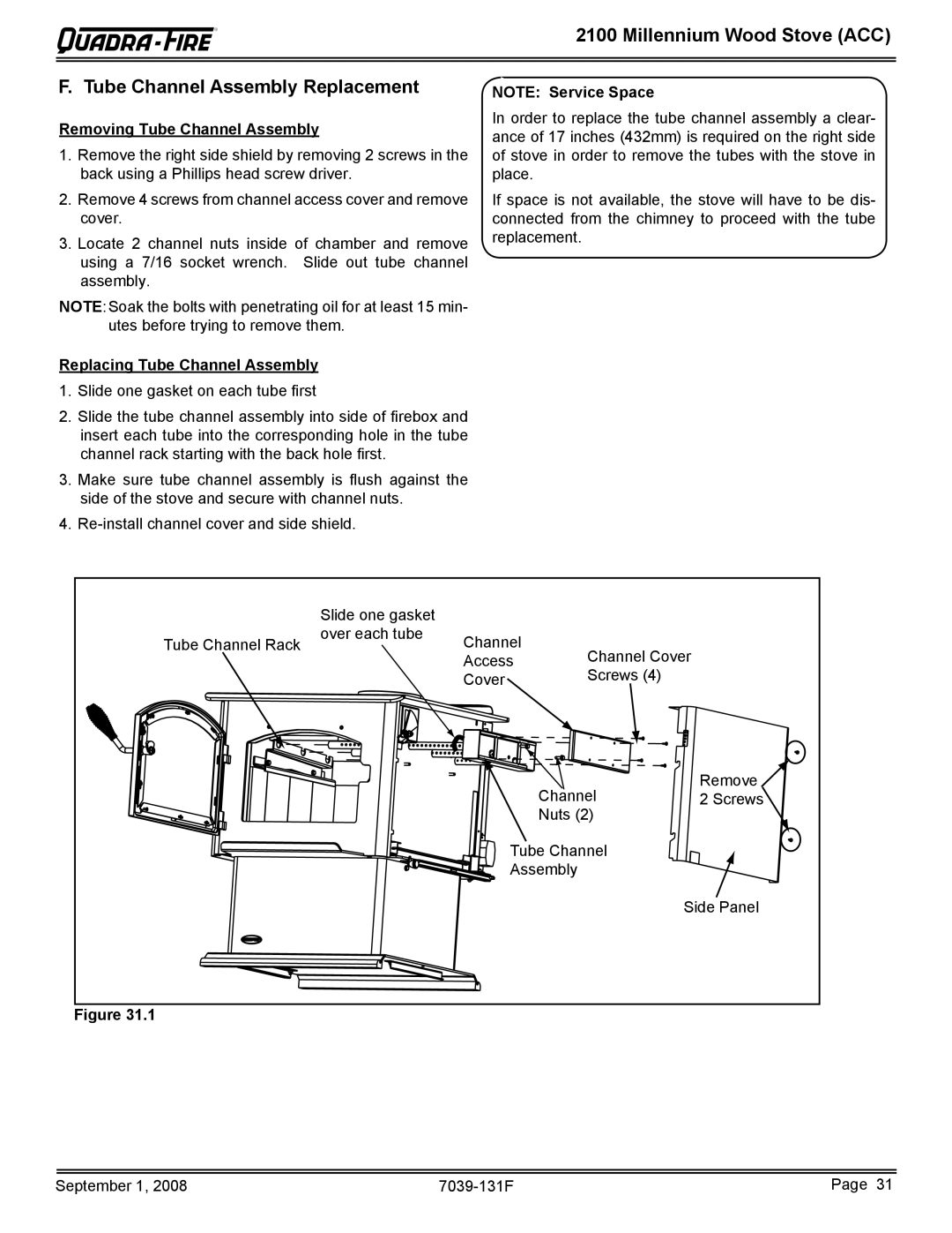 Hearth and Home Technologies 21M-ACC warranty Millennium Wood Stove ACC Tube Channel Assembly Replacement 