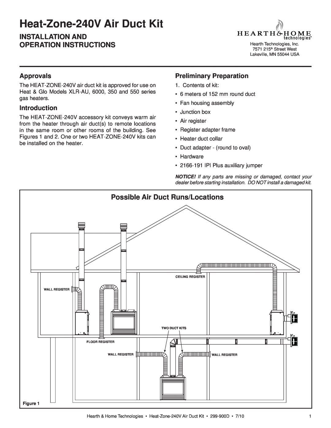 Hearth and Home Technologies 299-900D manual Installation And Operation Instructions, Possible Air Duct Runs/Locations 