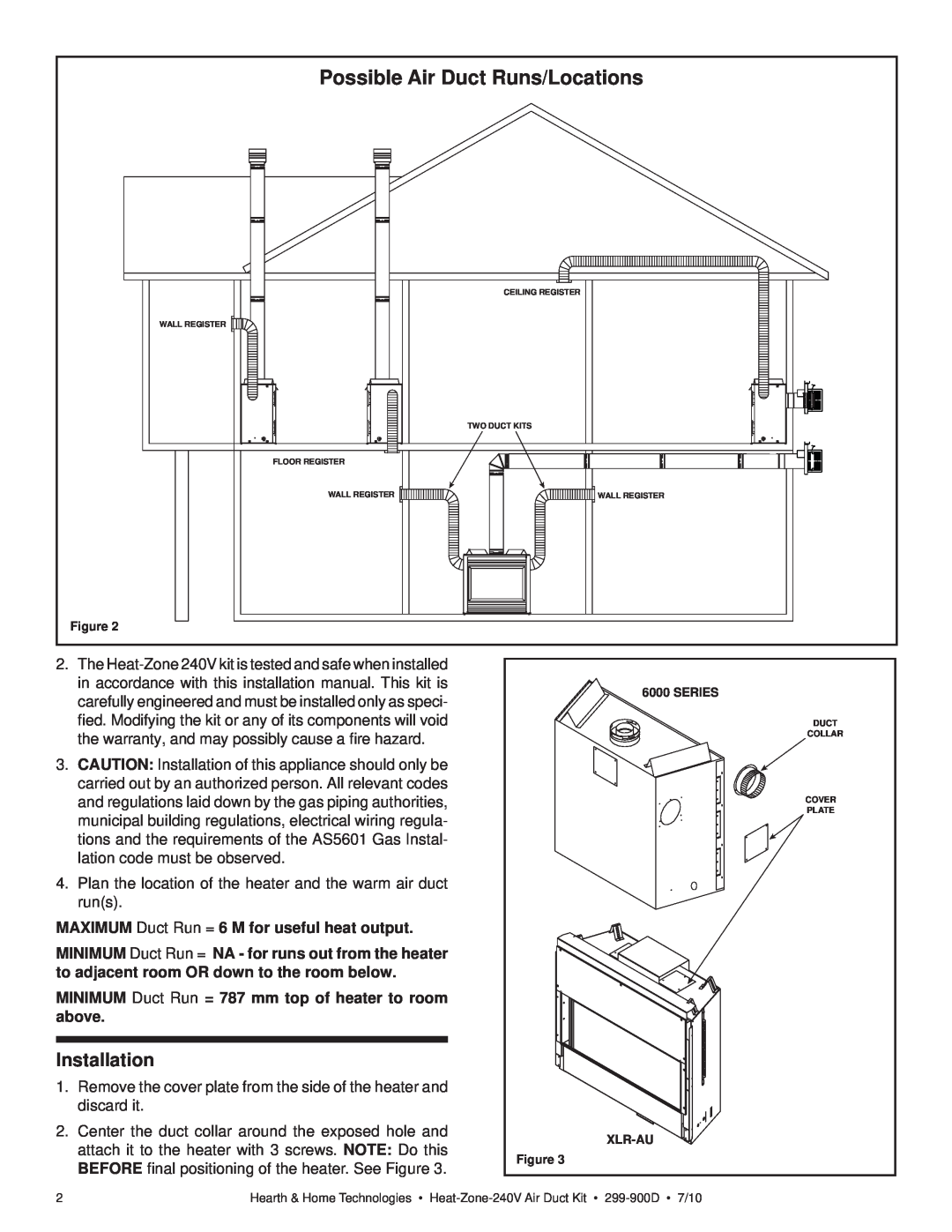 Hearth and Home Technologies 299-900D manual Installation, Possible Air Duct Runs/Locations 