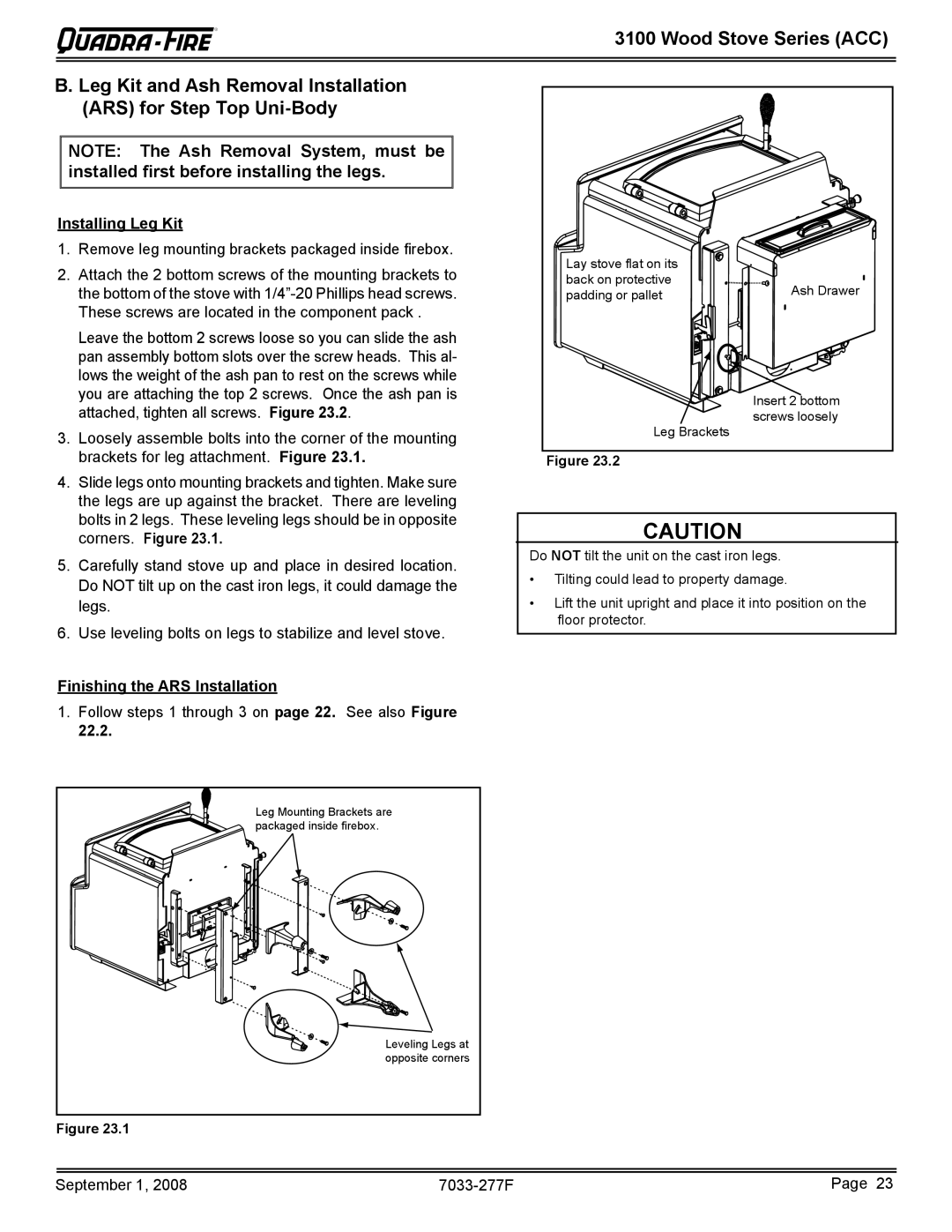 Hearth and Home Technologies 31M-ACC-MBK, 31ST-ACC owner manual Installing Leg Kit, Corners. Figure 