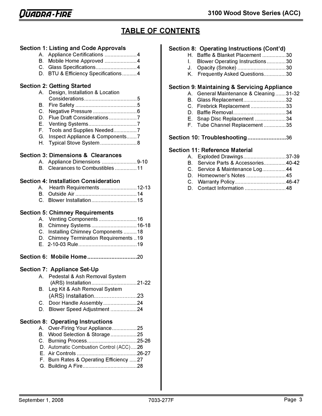 Hearth and Home Technologies 31M-ACC-MBK, 31ST-ACC owner manual Table of Contents 