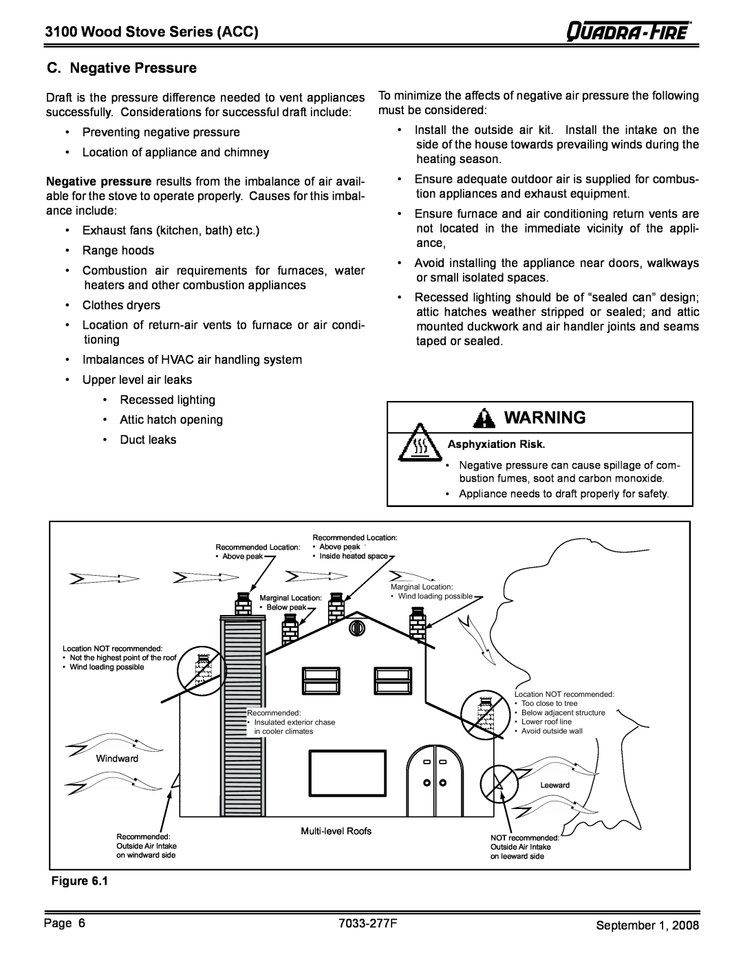 Hearth and Home Technologies 31ST-ACC owner manual C. Negative Pressure, Wood Stove Series ACC, Windward, Multi-level Roofs 
