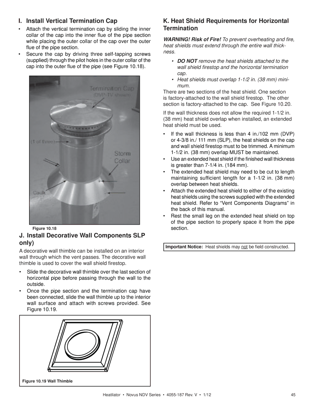 Hearth and Home Technologies 4055-187 Install Vertical Termination Cap, Install Decorative Wall Components SLP only 