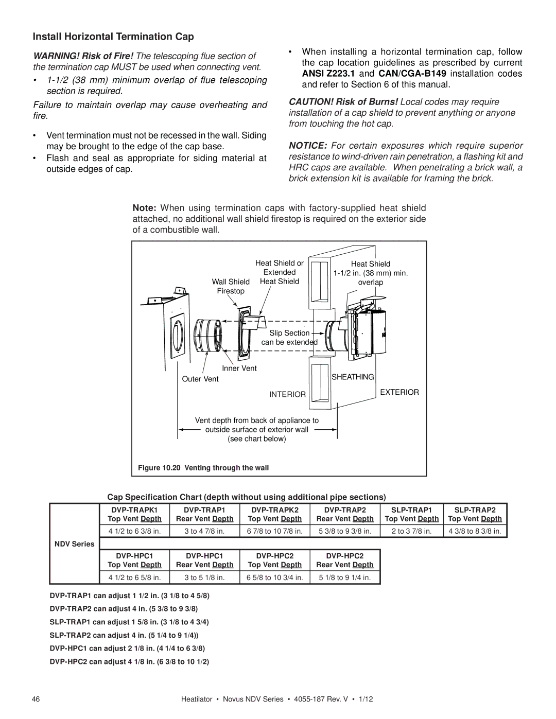 Hearth and Home Technologies 4055-187 owner manual Install Horizontal Termination Cap 