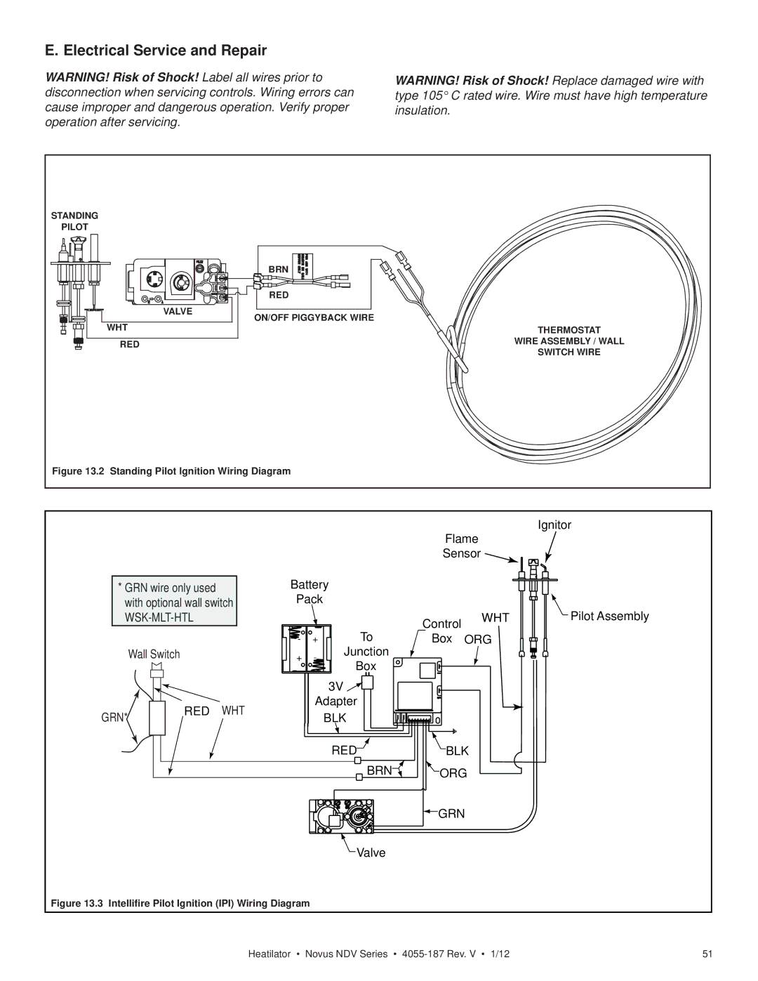 Hearth and Home Technologies 4055-187 owner manual Electrical Service and Repair, Wht 