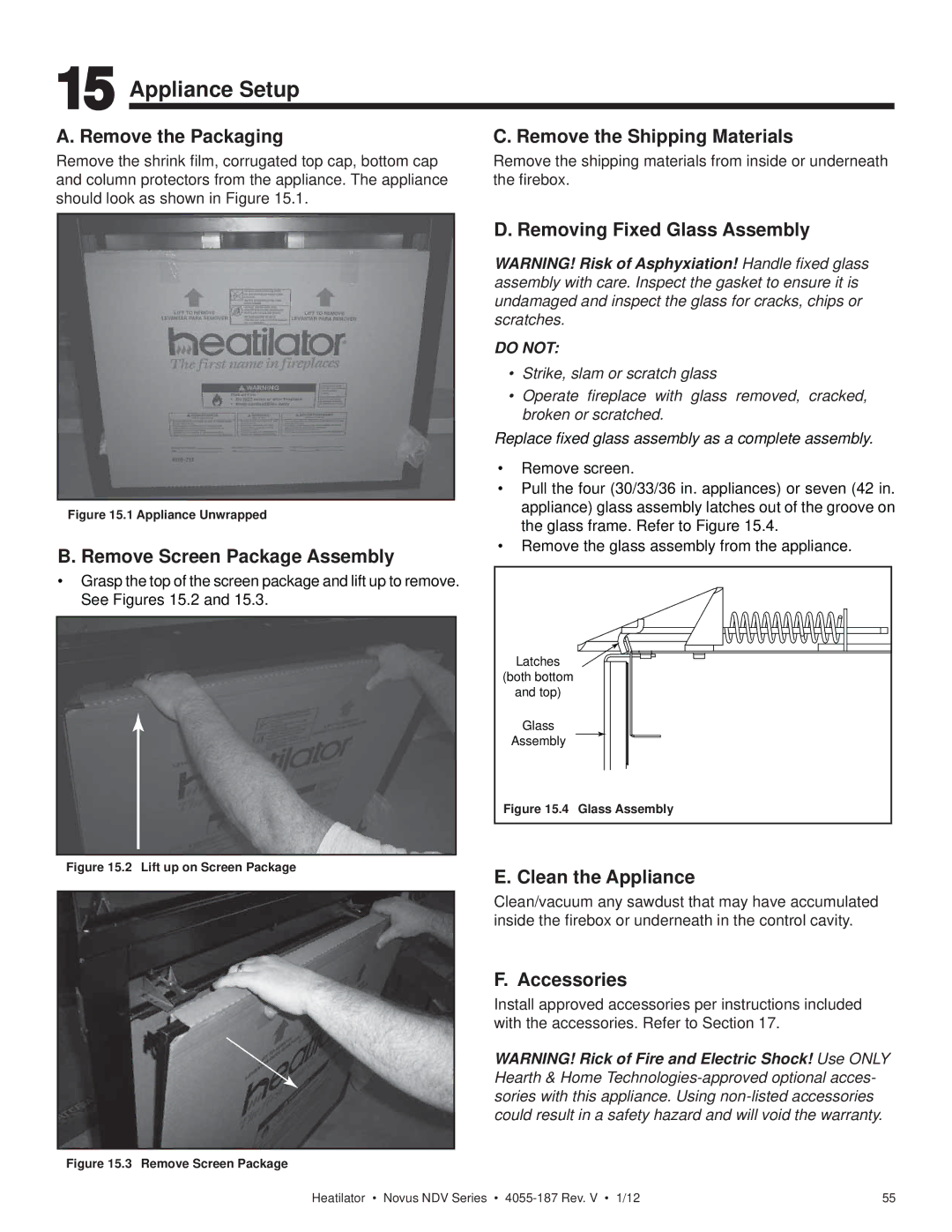 Hearth and Home Technologies 4055-187 owner manual Appliance Setup 