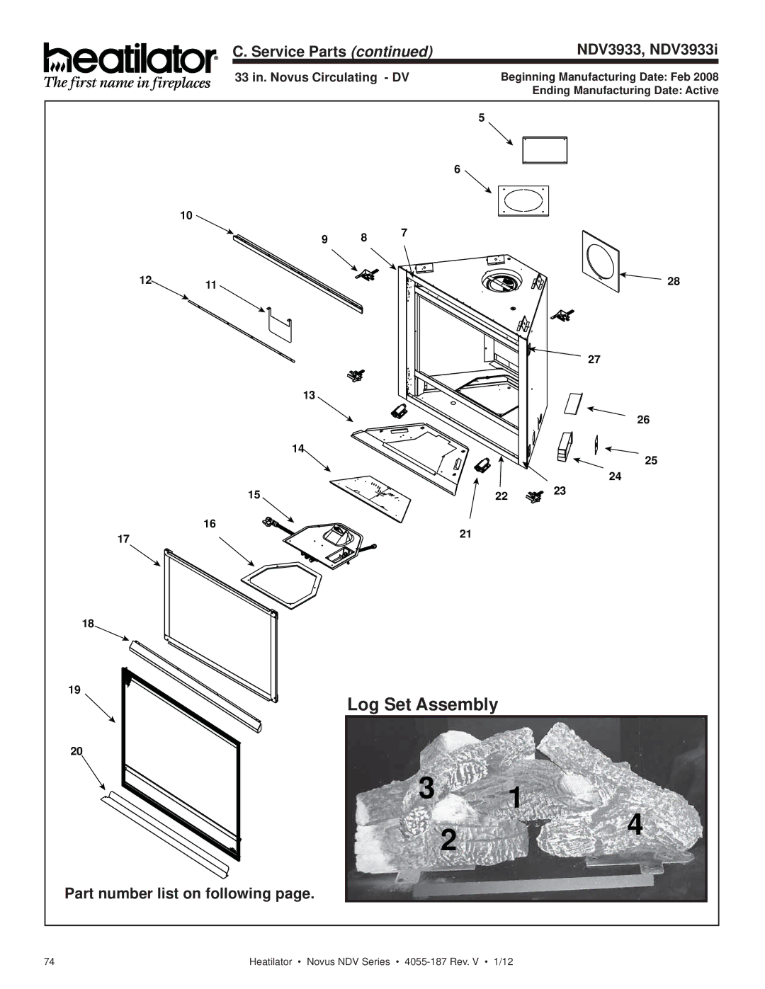 Hearth and Home Technologies 4055-187 owner manual Service Parts NDV3933, NDV3933i 